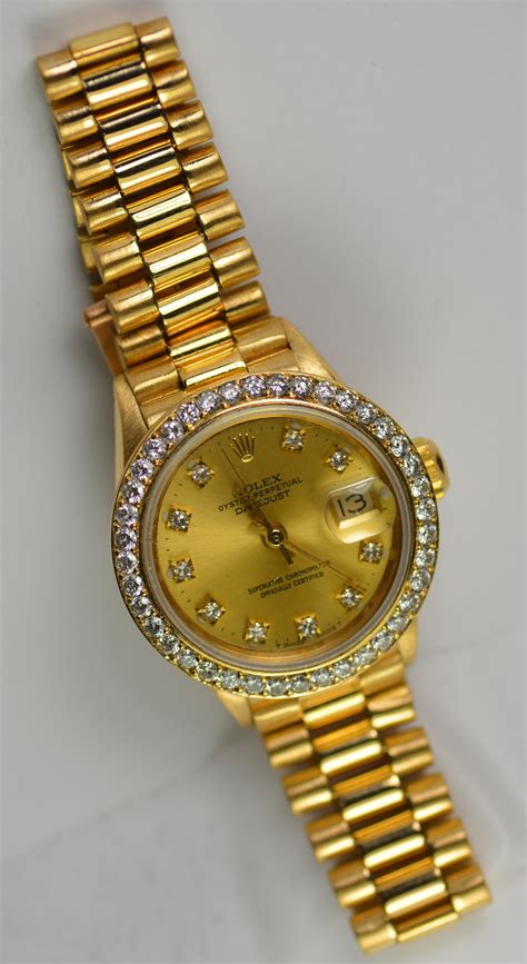 rolex gold watch womens|18k gold rolex women's watch.